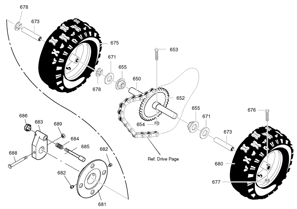 Wheels Diagram and Parts List for 628104X16B 2004 Briggs and Stratton Snow Blower